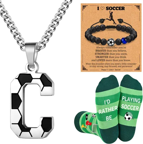 Miniatura 22 de Soccer Gifts Set A-Z Letter Soccer Necklace for Men Novelty Soccer Socks&Soccer Bracelets for Soccer Lovers
