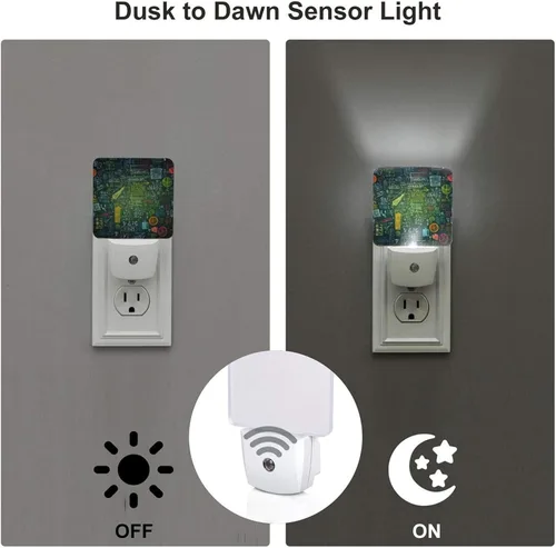 Miniatura 3 de Paquete de 2 luces LED de noche enchufables con preguntas matemáticas, luces nocturnas enchufables a la pared, lámpara de noche moderna con sensor