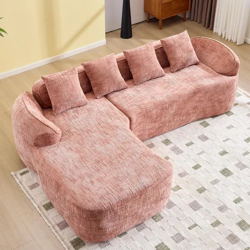 Miniatura 5 de Sofá Sillones de tela de felpilla de 101 pulgadas, sofá para sala con esponja de alta elasticidad, sofás para sala con diseño en forma de L para Rosa