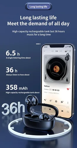 Miniatura 4 de Auriculares Bluetooth con clip de oreja abierto, Bluetooth 5.3, micrófono integrado, 36 horas de reproducción, conducción ósea, auriculares