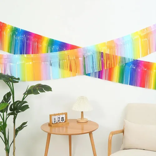 Miniatura 5 de Banner de flecos de aluminio, 9.84 pies de papel de aluminio metálico brillante para colgar, guirnalda de flecos de oropel para boda, fiesta