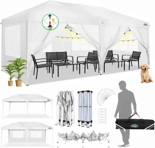 Miniatura 25 de COBIZI - Toldo desplegable de 10 x 20 pies con 6 paredes, impermeable y con protección UPF 50+, ideal para bodas, fiestas, eventos al aire libre