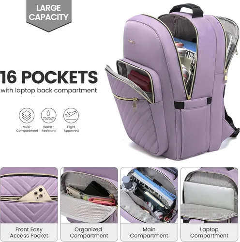 Miniatura 2 de LOVEVOOK - Mochila de 15.6 pulgadas para laptop, para mujer, bolsa de laptop para mujer, mochila de viaje linda, mochila profesional para Púrpura