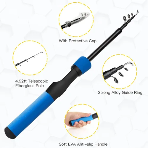Miniatura 2 de Kit de caña de pescar para niños, caña telescópica de 59 pulgadas y carrete para principiantes con carrete Spincast, caja de aparejos, bolsa
