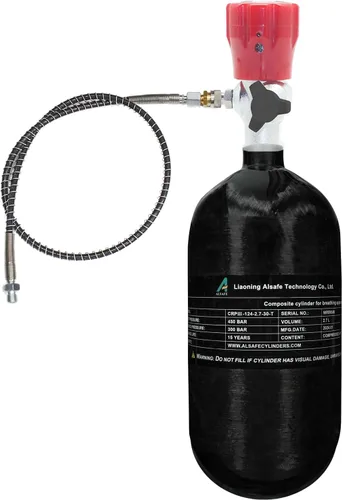 Miniatura 15 de TUXING Tanque de buceo de fibra de carbono 4500Psi 2.7L con medidor de regulador de válvula de llenado de paintball, cilindro compuesto de alta