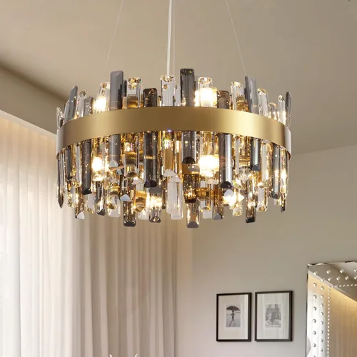 Miniatura 11 de Siljoy Candelabro moderno de cristal de 12 luces de oro cepillado de 2 niveles con forma de gota de lluvia de cristal, ajustable, montaje al ras