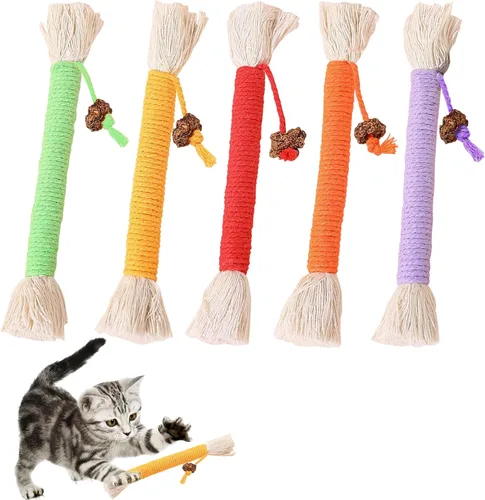 5 piezas de juguetes masticables para gatos, 5.9 pulgadas, juguetes de hierba gatera para gatos, limpieza de dientes, juguetes para gatos de interior
