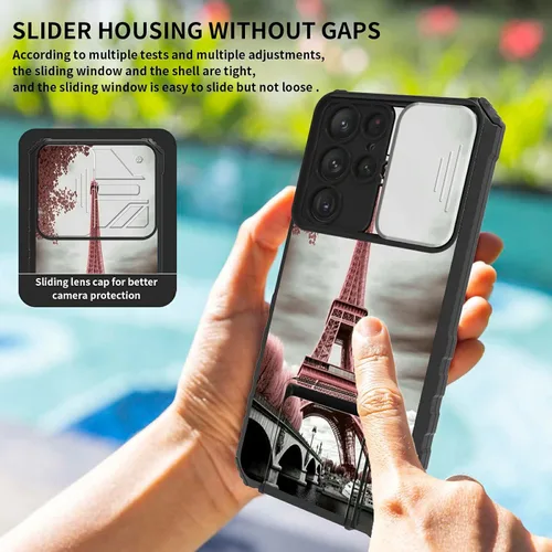 Miniatura 4 de Rossy Funda para Samsung Galaxy S22 Ultra para Samsung S22 Ultra con cubierta deslizante para cámara con función atril, funda híbrida de doble capa