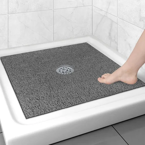 Miniatura 16 de Alfombrilla de ducha cuadrada antideslizante: 24 x 24 pulgadas para ducha interior con orificio de drenaje en el medio, tapete de ducha de masaje