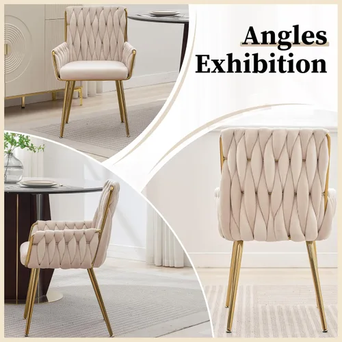 Miniatura 8 de ABET Silla de escritorio de oficina sin ruedas, silla de tocador de terciopelo tejido con respaldo y reposabrazos, cómoda y tapizada con patas
