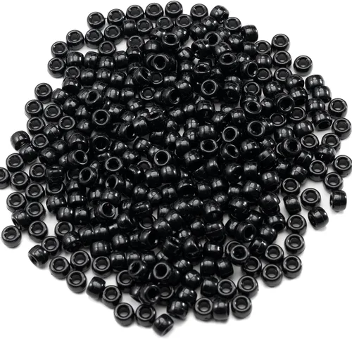 Miniatura 6 de Gxueshan 1000 Piezas Cuentas de Pony de Acrílico Negro 6x9mm con Gran Agujero Cuentas Kandi para Bolígrafos, Pulseras de Amistad, Collares, Joyería