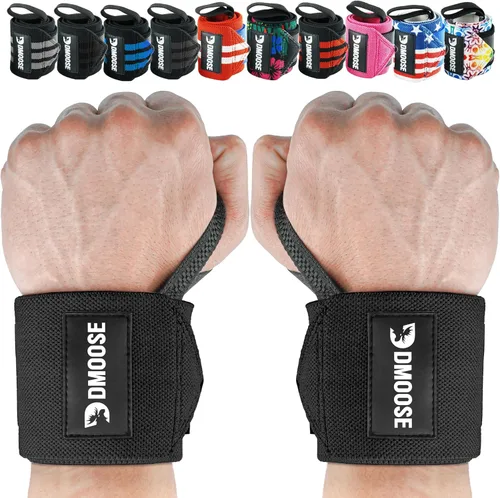 Miniatura 17 de DMoose Fitness Muñequeras para levantamiento de pesas de 18 pulgadas – Envoltura de gimnasio resistente con lazo para el pulgar para apoyo y alivio