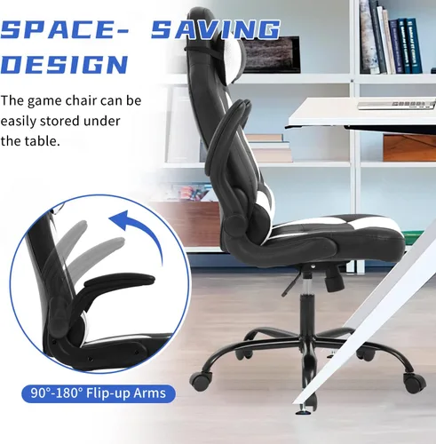 Miniatura 5 de BLKMTY Silla ergonómica para computadora para juegos de PC, silla giratoria ajustable de carreras de videojuegos con soporte lumbar y reposacabezas