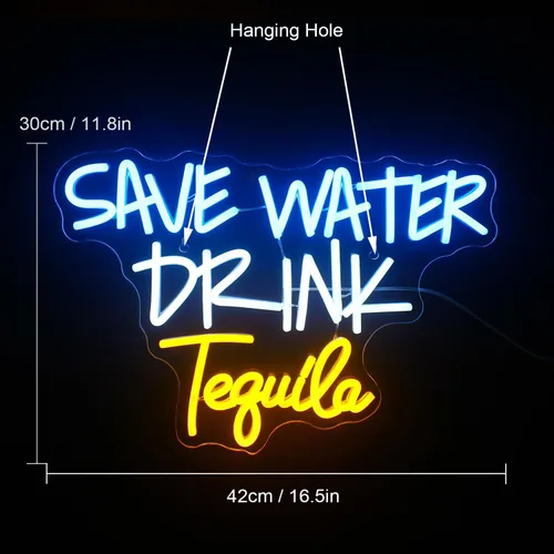 Miniatura 2 de Letrero de Neón "Save Water Drink Tequila" Luces LED de Neón para Decoración de Pared Luces USB Iluminadas para Casa, Bar de Cerveza, Dormitorio