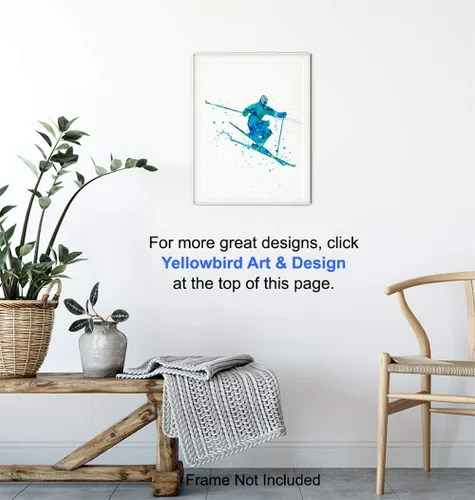 Miniatura 5 de Impresión artística de pared de acuarela de esquí, foto sin marco de 8 x 10 pulgadas, gran regalo para esquiadores y snowboarders, decoración
