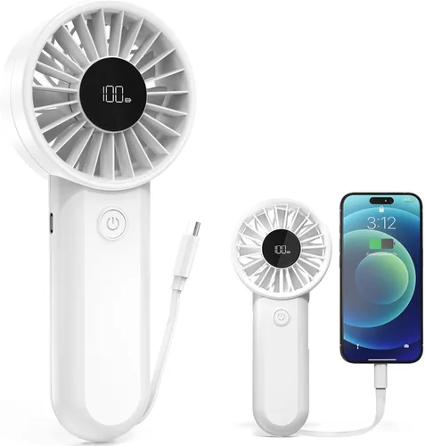 Miniatura 9 de AMACOOL Ventilador de mano portátil, motor de alta potencia, viento de 5 velocidades, enfriamiento de 12 horas, mango cómodo ergonómico, recargable