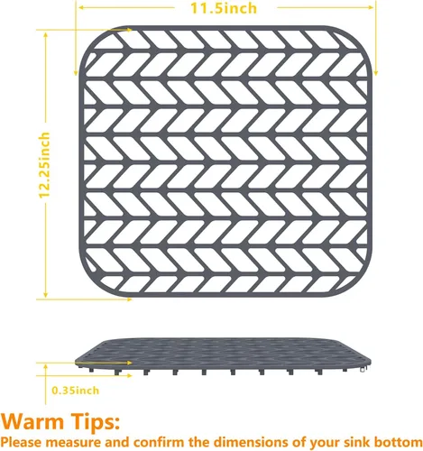 Miniatura 2 de Protectores de fregadero de cocina de 12 x 11 y 13 x 11 pulgadas, protectores de silicona para fregadero de cocina para la parte inferior del Gris