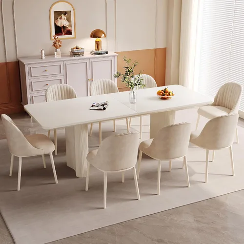 Miniatura 27 de Mesa de Comedor Rectangular de 63" con 6 Sillas, Mesa de Cocina Moderna Blanca con Juego de Sillas para Sala de Estar, Comedor y Cocina Blanco-A