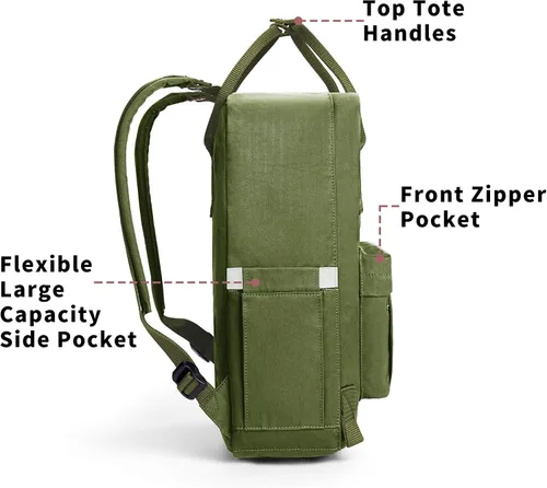 Miniatura 3 de KALIDI Mochila casual para laptop de 15 pulgadas, mochila clásica para campamento, viajes, exteriores, cuadrada, mochila para universidad, Verde