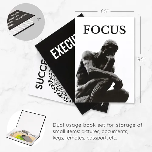 Miniatura 2 de Juego de 3 libros decorativos motivacionales para decoración moderna de escritorio en el hogar, oficina, estante estético en blanco y negro