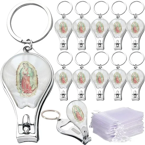WE Our Lady of Guadalupe (12 piezas) Llavero de bautismo con cortaúñas y abridor de recuerdos de fiesta para bebés niños y niñas/recuerdos de