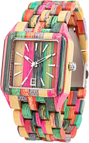 Miniatura 9 de Tiong Brand Wooden Watches Mens with Handmade Colorful Bamboo Wood Watch Analog Date Quartz Wooden Watch for Men