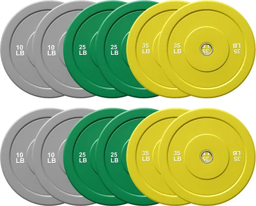 Miniatura 13 de Discos de Peso con Parachoques de Colores Discos de Peso Olímpicos de 2 Pulgadas, Juego de Discos de Peso de Goma de 10/15/25/35 lb
