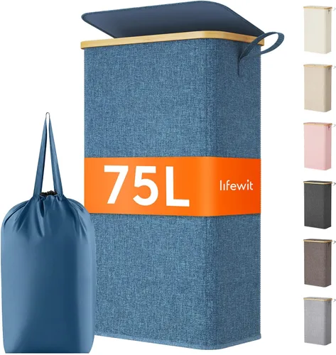 Miniatura 22 de Lifewit Cesto de Ropa Sucia Doble de 120L con Tapa, Cesto Grande Dual para Ropa Sucia con Bolsas Removibles, 2 Secciones Cestos Estéticos para Ropa