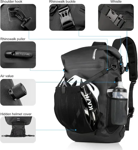 Miniatura 4 de Rhinowalk Bolsa de alforja para bicicleta, impermeable, 22L, bolsa de maletero trasera para ciclismo, ciclismo, viajes, equitación Negro
