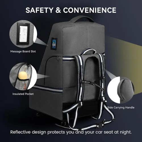 Miniatura 4 de RUCYEN Bolsa de viaje con ruedas para asiento de automóvil, mochila de viaje acolchada para avión, bolsa de viaje grande y duradera con 4 ruedas