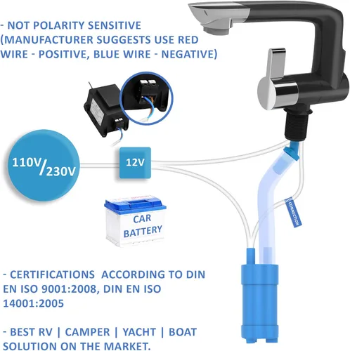 Miniatura 6 de Grifo de agua eléctrico de 12 V con interruptor Ideal para fregadero de cocina y como conexión de bomba en RV, cámper, remolque, cámper o barco