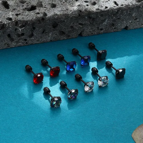 Miniatura 24 de CASSIECA 5 pares de aretes de acero inoxidable con circonita cúbica 5A arcoíris para mujeres y hombres, con diseño de arco iris 5A