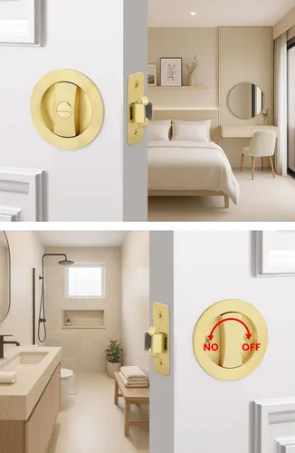 Miniatura 8 de goldenwarm Cerradura de Puerta Corrediza Redonda de Níquel Cepillado, Herrajes para Puerta Corrediza para Orificio Redondo de 2-1/8'', Manijas