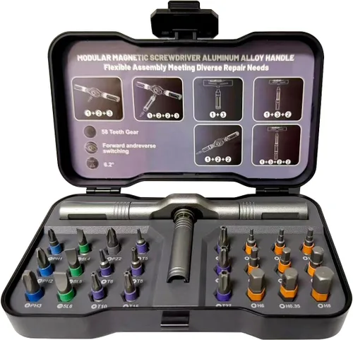 aiyun Juego de destornilladores magnéticos, juego de destornilladores de trinquete, juego de destornilladores de trinquete múltiples, juego de