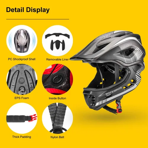 Miniatura 5 de ROCKBROS Casco integral para niños Cascos de bicicleta para niños Casco ligero de bicicleta de montaña para niños pequeños Desmontable para MTB BMX