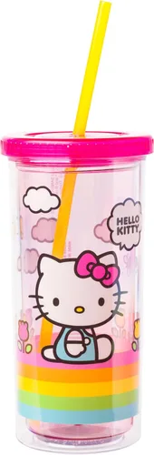 Miniatura 30 de Silver Buffalo Hello Kitty Globos de Corazón Vaso Térmico de Acero Inoxidable de Doble Pared con Pajilla, 22 Onzas Globos de corazón de Hello Kitty