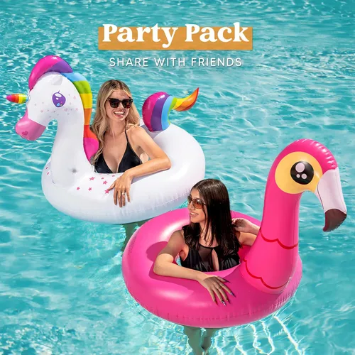 Miniatura 3 de JOYIN Paquete de 2 flotadores inflables de flamenco y unicornio para piscina, juguetes para decoración de fiesta, vacaciones de verano, lago, playa