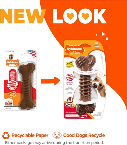 Miniatura 2 de Juguete para masticar Power Chew texturizado, duradero, con forma de hueso de Nylabone, combinación de sabores, tamaño mediano/Wolf (1 pieza)