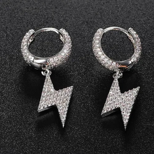 Miniatura 6 de Shcyee Aretes de relámpagos helados a la moda, hip hop, aretes de aro grueso con circonita cúbica para mujeres y hombres, regalo de joyería unisex