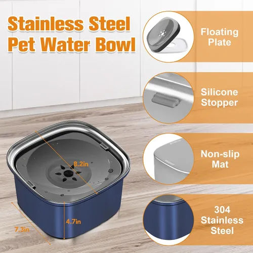 Miniatura 2 de Decflow Cuenco de agua para perros de 3 litros de acero inoxidable con tapa, cuenco de agua sin derrames para perros grandes, a prueba