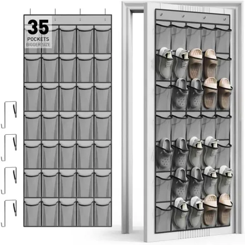 WVM Organizador de zapatos sobre la puerta con 35 bolsillos de malla transpirable, organizador de zapatos colgante para puerta con 4 ganchos de