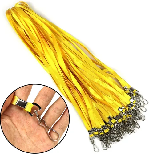 Miniatura 3 de Beebel Cordones amarillos, 100 unidades, para insignias de identificación, cordón plano con clip de insignia con gancho en J (amarillo)