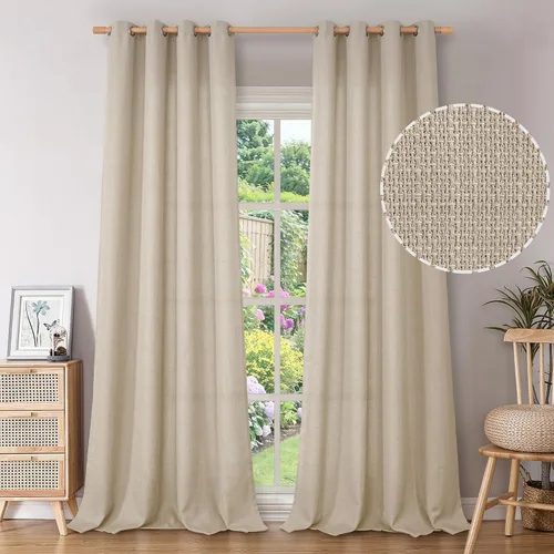 Miniatura 45 de BGment Cortinas de Lino Beige de 63 Pulgadas de Largo 2 Paneles - Tratamientos para Ventanas con Textura de Arpillera Filtrantes de Luz Cortinas