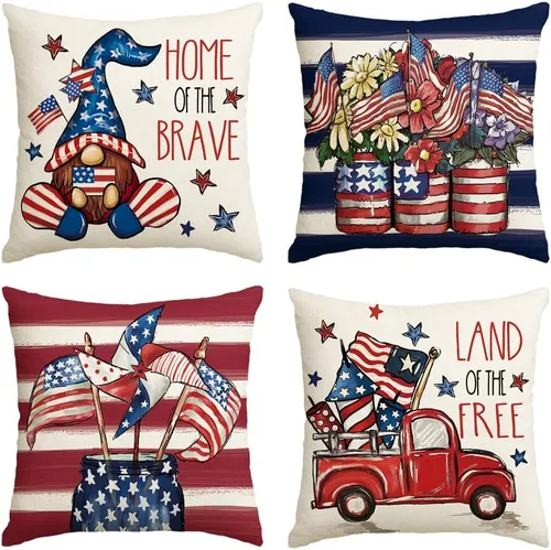 Miniatura 4 de AVOIN colorlife Juego de 4 fundas de almohada patrióticas a rayas del 4 de julio, 12 x 20 pulgadas, Día de los Caídos de la Independencia, bandera