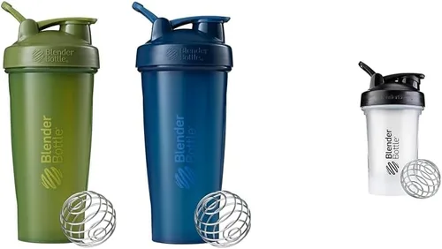 BlenderBottle Botella mezcladora clásica perfecta para batidos de proteínas y antes del entrenamiento, 28 onzas (paquete de 2), musgo/musgo y azul