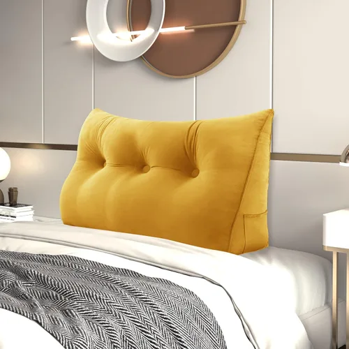 Almohada de Cuña para Cabecero, Almohada Bolster Grande para Lectura, Almohadas para Sentarse en la Cama para Adultos, Cojín Triangular de Amarillo