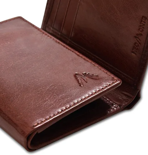 Miniatura 21 de Cartera de cuero RFID hecha a mano para hombres, elegante cartera de bolsillo frontal triple con 2 ranuras para identificación y 9 tarjetas, Negro