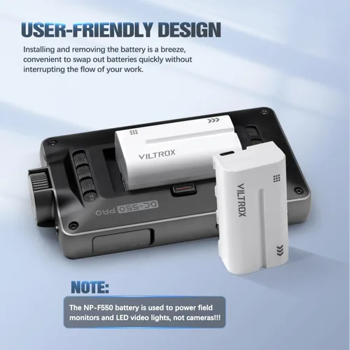 Miniatura 7 de VILTROX Batería de iones de litio NP-F550, 1 paquete (2200 mAh), repuesto para Sony NP-F550 F570 F750 F770 F950 F960 F970, compatible con luz LED