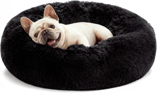 Love's cabin Cama calmante para gatos de interior, cama redonda con forma de dona antiansiedad para perros, cama lavable de piel sintética esponjosa