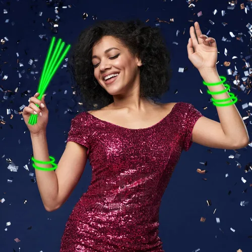 Miniatura 3 de 300 pulseras y collares verdes que brillan en la oscuridad a granel con conectores de 8 pulgadas, barras luminosas de neón para Hawii, carnaval